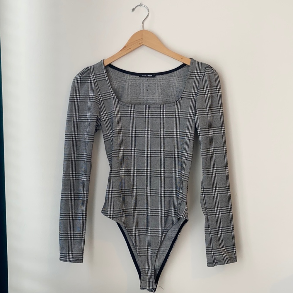 Fashion Nova Plaid Bodysuit Longsleeve Size Small